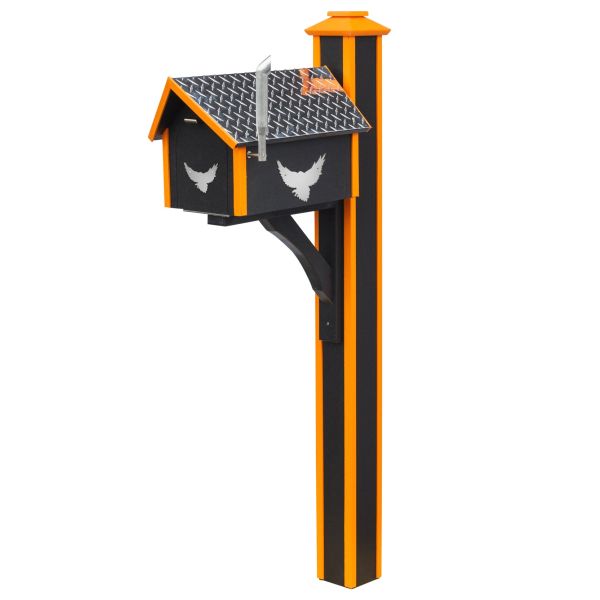 Amish Deluxe Poly Mailbox Biker Black/Orange with Matching Post Sleeve