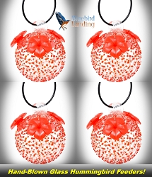Glass Globe Hummingbird Feeder Red Textured Set of 4