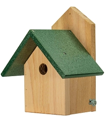 Cedar Post Mount Chickadee/Wren House with Recycled Poly Roof Green