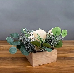 Pine and White Berry LED Candle Set with Wood Holder