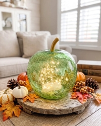 LED Light Up Green Crackle Glass Apple 5