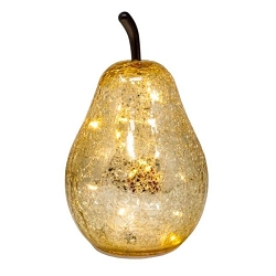 LED Light Up Gold Crackle Glass Pear 7