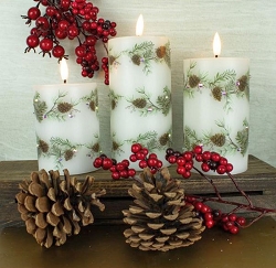 Pine Garland LED Pillar Candle 3-Piece Set  