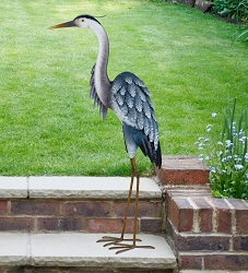 Blue Heron Metal Garden Art Sculpture Head Up 