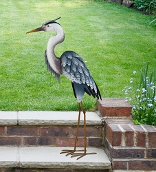 Blue Heron Metal Garden Art Sculpture Head Down