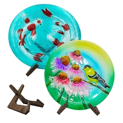 Wooden Birdbath Bowl Easel Stand