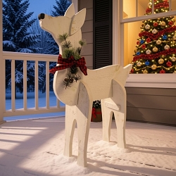 Amish Handcrafted Wooden Doe Statue White 42.5