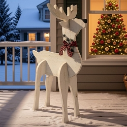 Amish Handcrafted Wooden Reindeer Statue White 51