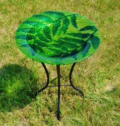 Leaf Vines Embossed Glass Birdbath with Stand