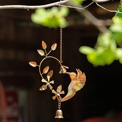 Flamed Copper Hummingbird Heart Ornament 