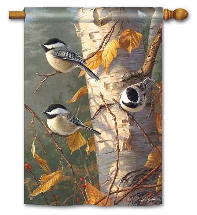 Chickadee Trio House Flag 