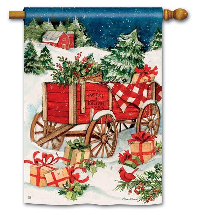 Christmas Farm Wagon House Flag 
