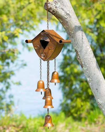 Flamed Copper Hanging Birdhouse Wind Chime 