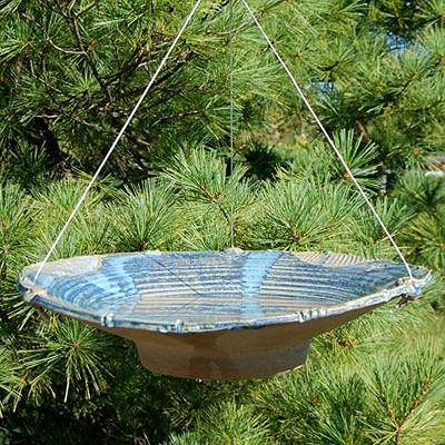 Anthony Stoneware Ceramic Hanging Bird Bath Large French Blue 