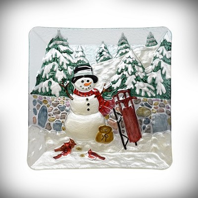 Stonewall Snowman Glass Platter 12" x 12" 