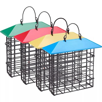 Weather Guard Single Suet Feeder Set of 4 Assorted Colors - 1 Each Green, Red, Yellow and Blue 