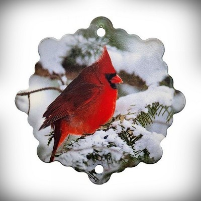 Snowy Northern Cardinal Snowflake Ornament 