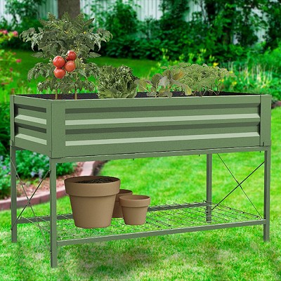 Metal Raised Planter Bed with Stand Green 