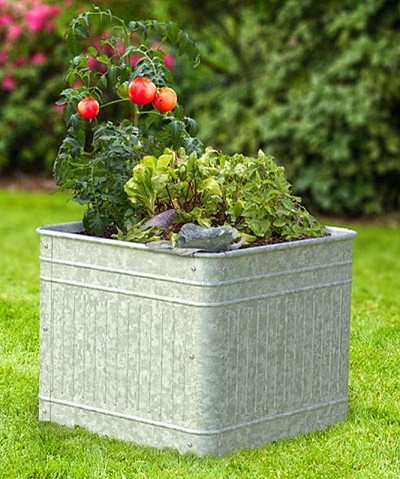 Vintage Raised Square Planter Aged Galvanized 21"L 