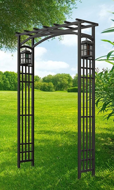 Mission Garden Arbor with Lanterns Black 79.5"H 