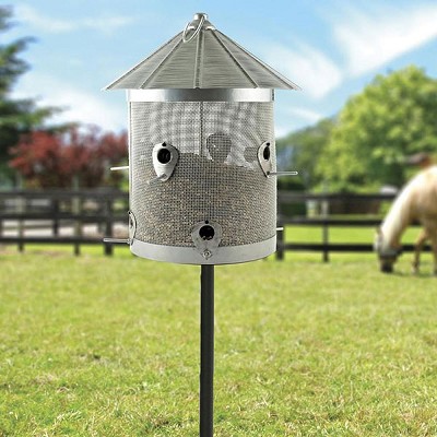 Rustic Farmhouse Mesh Silo Bird Feeder with Pole Kit 
