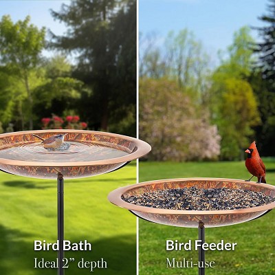 Fired Solid Copper Garden Stake Bird Bath 18" 