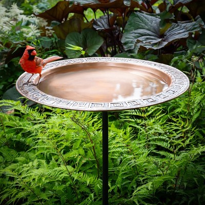 Greek Inspired Solid Copper Garden Stake Bird Bath 18" 