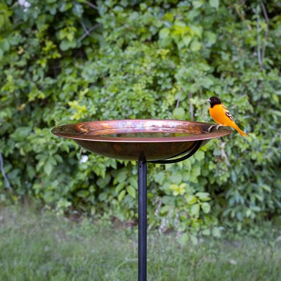 Solid Copper Garden Stake Bird Bath with Hand-Applied Fired Finish 13.5" 
