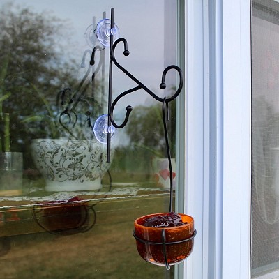 Orange Bubble Glass Treat Feeder with Ornamental Window Hook 