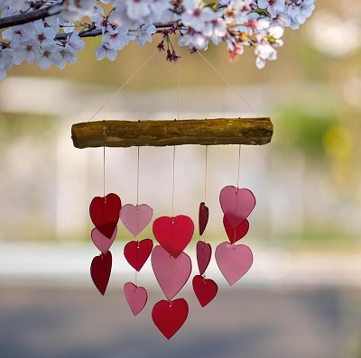 Pink and Red Hearts Glass Wind Chime 