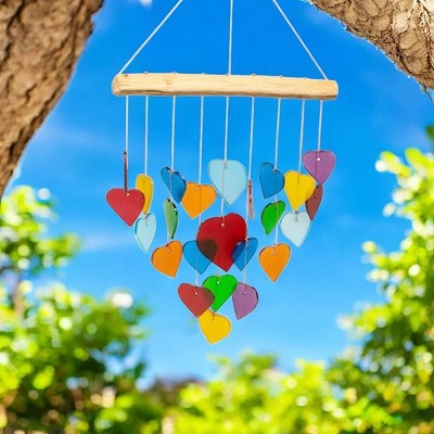 Rainbow Hearts Glass Wind Chime 
