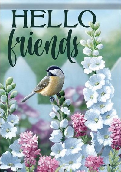 Flag Trends Chickadee and Delphiniums Garden Flag 