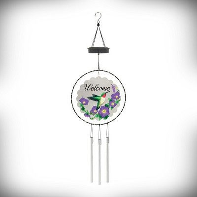 Welcome Hummingbird 30" Solar Spinner Chime 