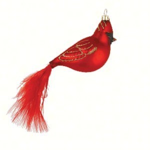 Cobane Studio Cardinal with Feather Tail Blown Glass Ornament 