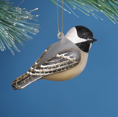 Black-Capped Chickadee with Turned Head Glass Ornament 