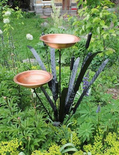 Achla Double Cattail Copper Bird Bath 