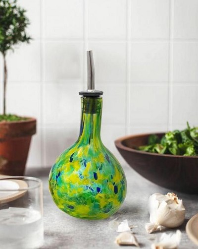 Yellow/Green Blown Glass Cruet 