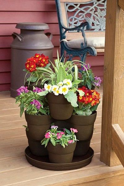 Bloomers Flower Tower Stackable Planters Brown 