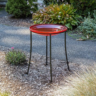 Achla Ring Stand 18" with 14" Crackle Glass Birdbath Bowl (Sold Separately) 