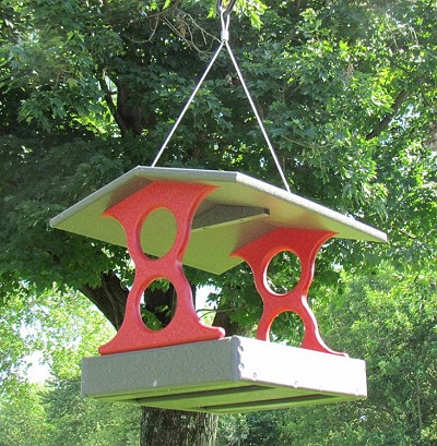 Recycled Plastic Fly-Through Bird Feeder Medium Red/Gray 