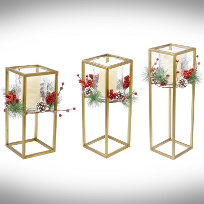 Pine and Berries Collection LED Candle Holder Set of 3 