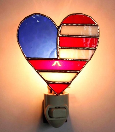 Stained Glass Nightlight Patriotic Heart 