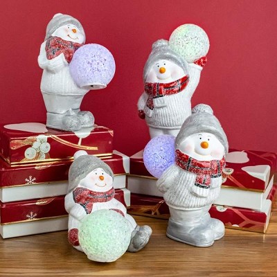 Sitting and Standing Snowman with LED Snowball Set of 4 