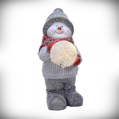 Standing Snowman with LED Snowball Set of 2 