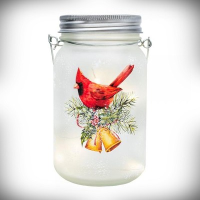 LED Bells & Cardinal Mason Jar with Lid Set of 2 