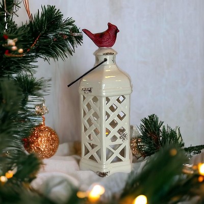Hexagonal Ceramic LED Lantern with Cardinal 10.6" 