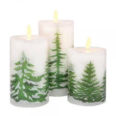 Pine Tree Flameless LED Pillar Candle 3-Piece Set 