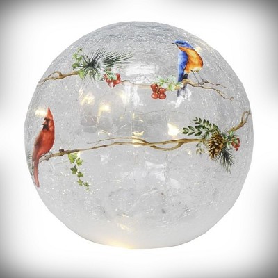 Crackle Glass LED Globe 6 Inch Birds on Boughs 