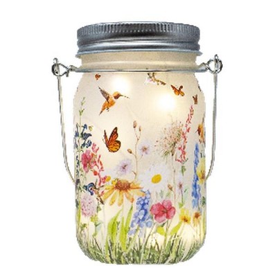 LED Hummingbird & Wildflowers Mason Jar Set of 2 