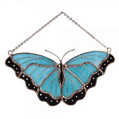 Blue Morpho Butterfly Stained Glass Suncatcher 